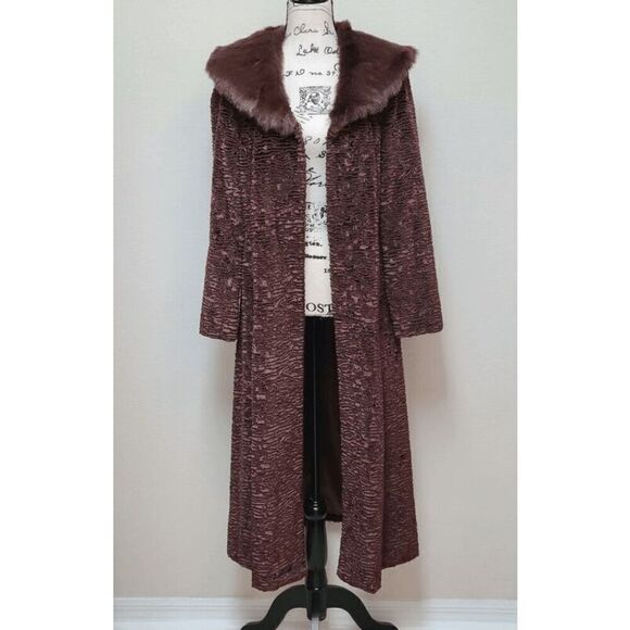 TERRY LEWIS Classic Luxuries Full Length Brown Velour Faux Fur Coat Size XS (S) - Picture 4 of 14